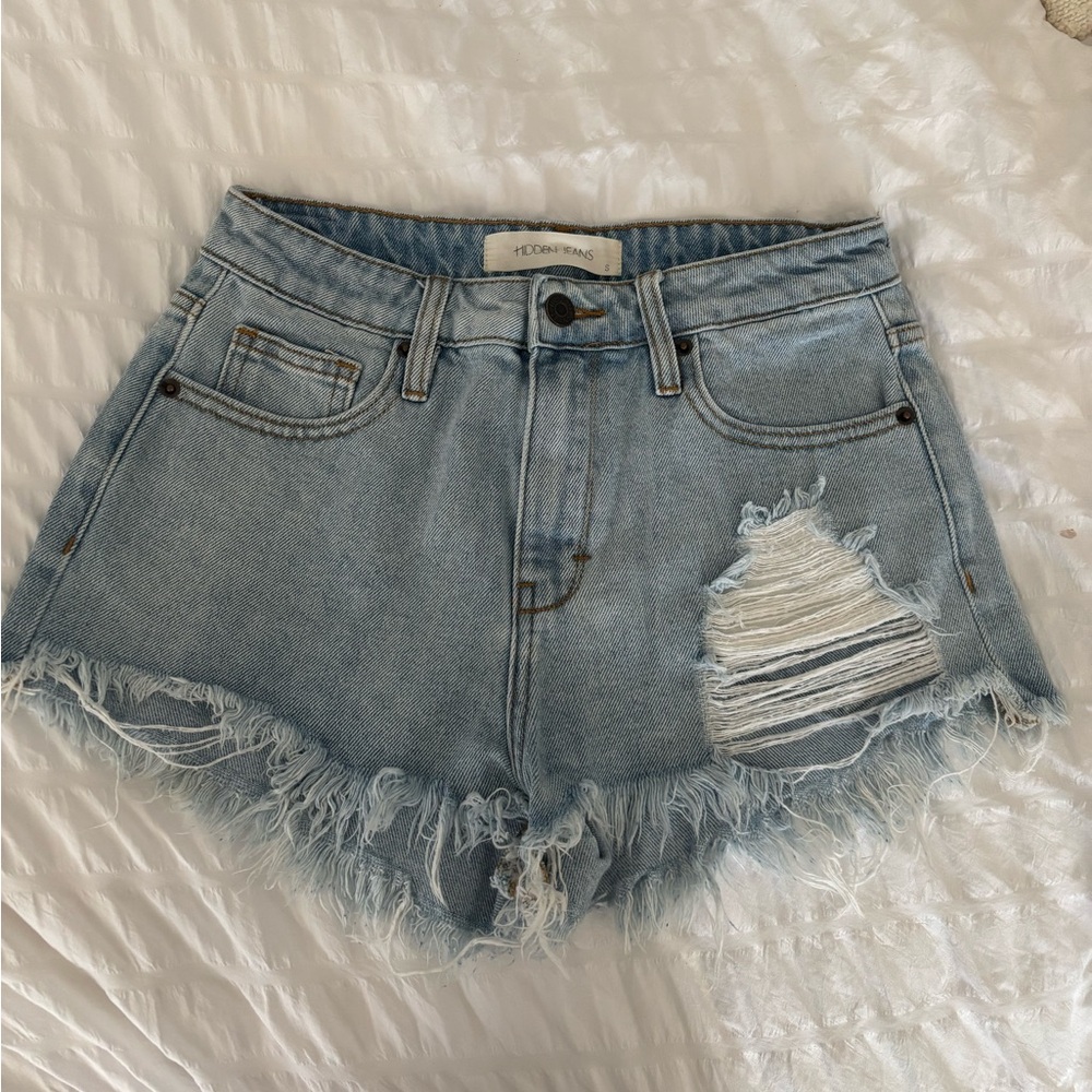 Hidden Jeans High Rise Frayed Denim Shorts